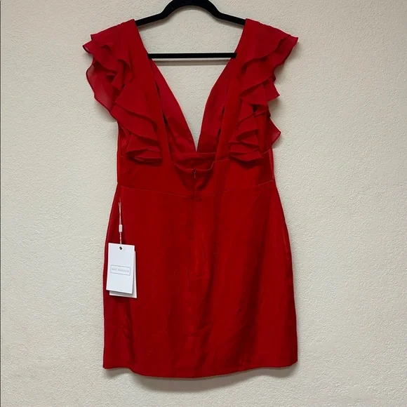 Mac Duggal NWT Ieena Elegant Red Ruffle Sleeve mini Dress size 10 - Picture 4 of 5